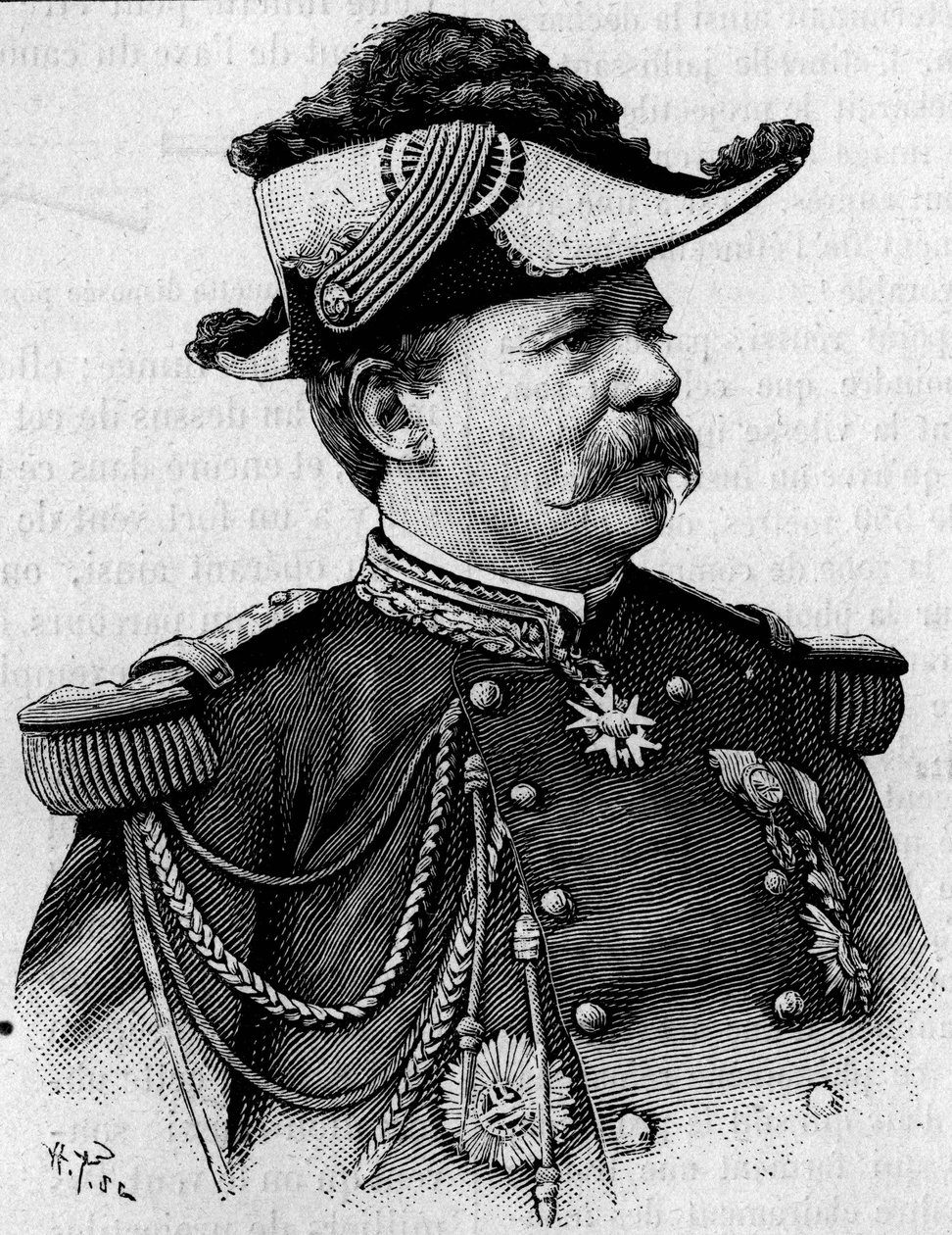 Portret van de Franse generaal François Perrier (1833-1888). Gravure in 