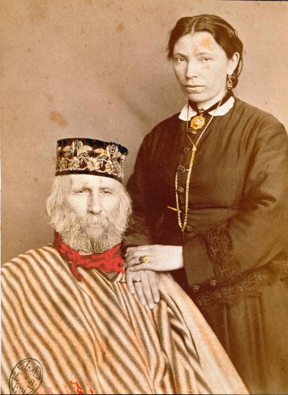 Portret van de Italiaanse patriot en held van de Risorgimento Giuseppe Garibaldi (1807-1882) met zijn derde vrouw Francesca Armosino door Unknown artist
