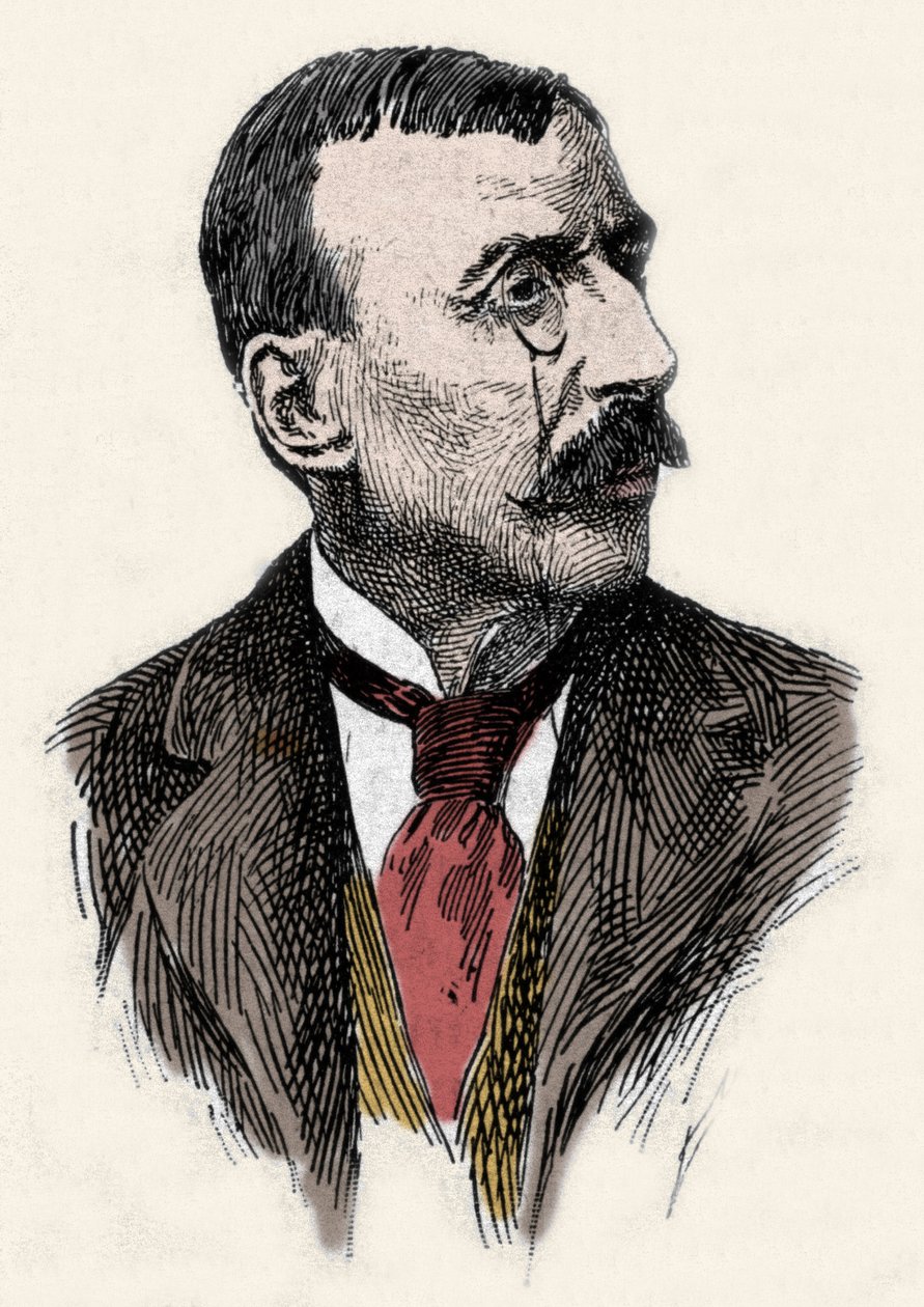 Portret van de Portugese schrijver en diplomaat Jose Maria de Eeca de Queiros of Queiroz (1845-1900). Gravure uit de 19e eeuw door Unknown artist