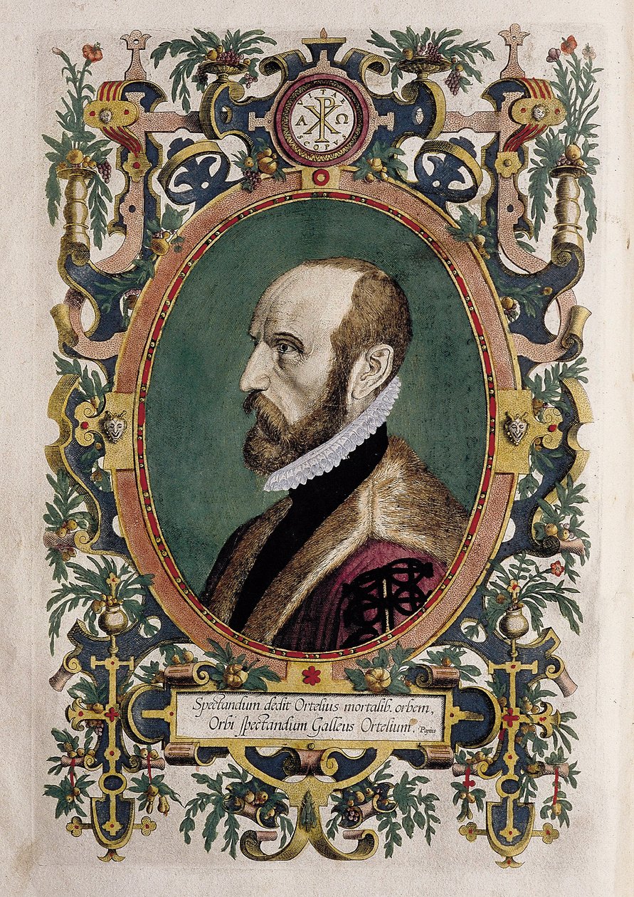 Portret van de cartograaf Abraham Ortelius (kleurgravure) door Unknown artist