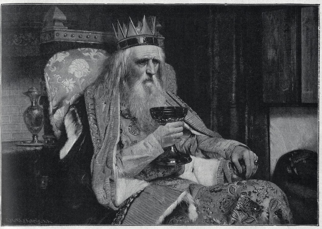 Portret van de koning van Thule naar het schilderij van Van der Ouderaa. Gravure in 