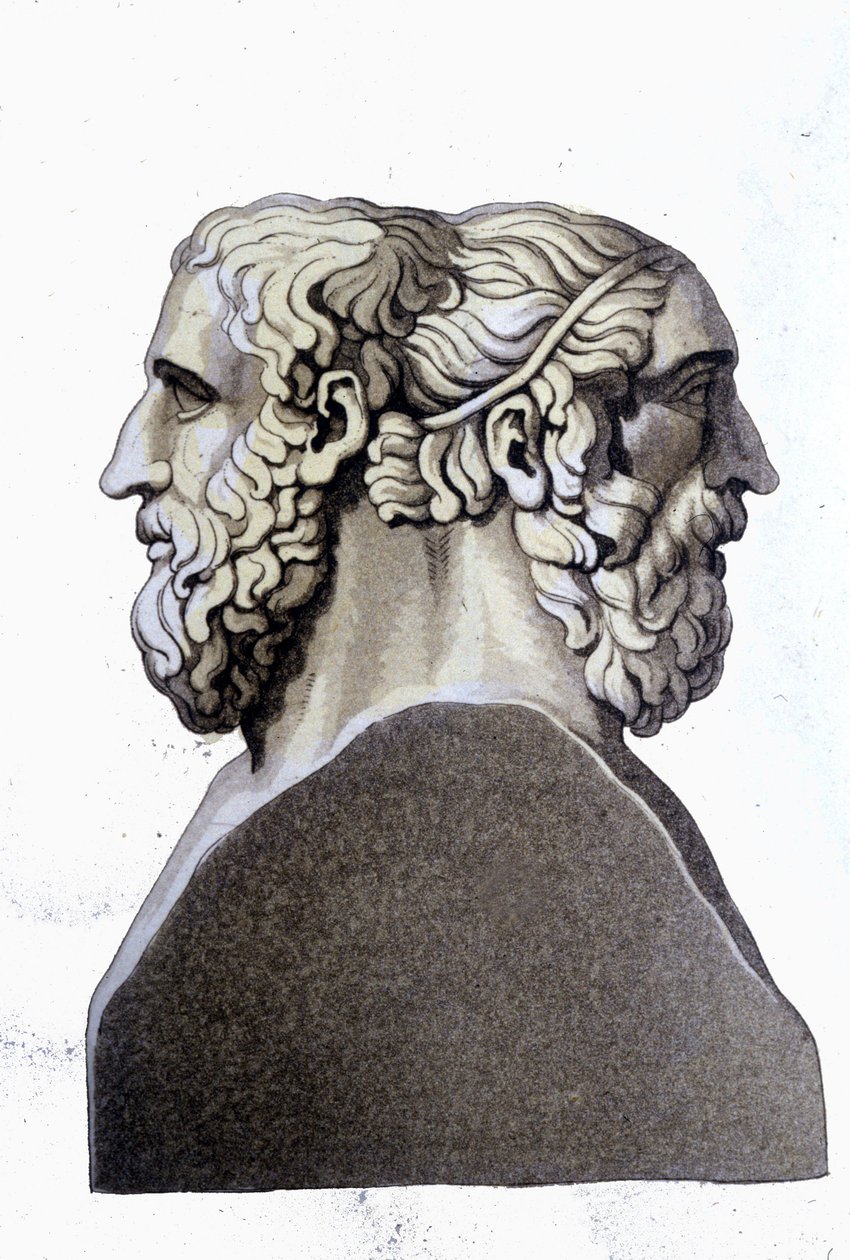 Portretten van Homerus (9e eeuw v.Chr.) en Archiloque (712 v.Chr. - 648 v.Chr.), Griekse dichters. door Unknown artist