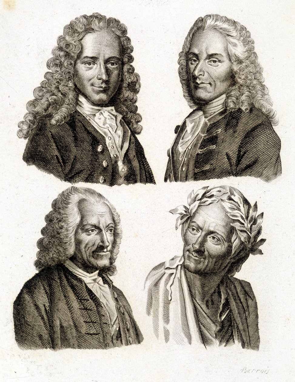 Portretten van Voltaire op verschillende leeftijden - gravure door Unknown artist