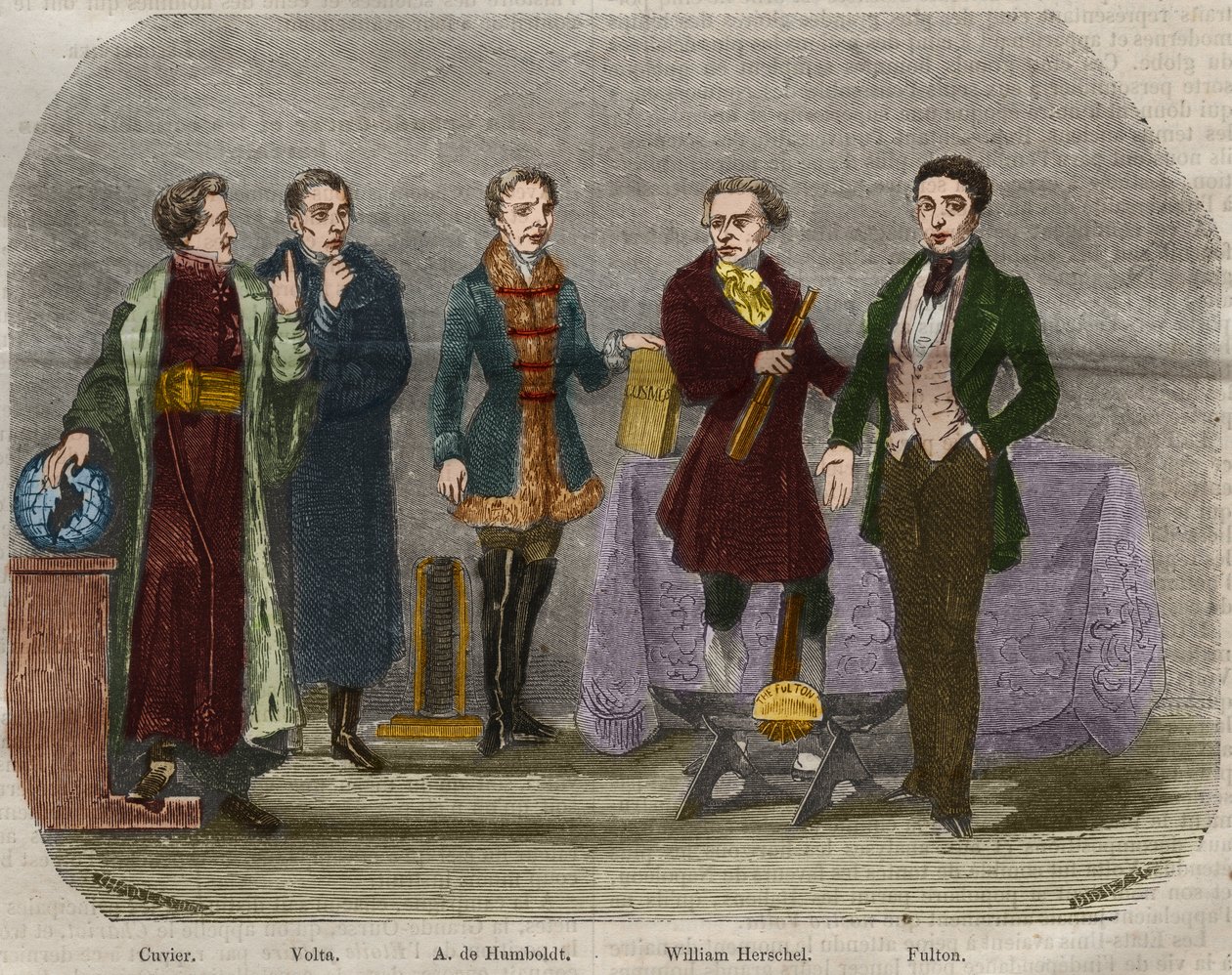 Portretten van wetenschappers Georges Cuvier (1764-1832), Alessandro (Alexandre) Volta (1745-1827), Alexander Von Humboldt (Alexandre de Humboldt). door Unknown artist