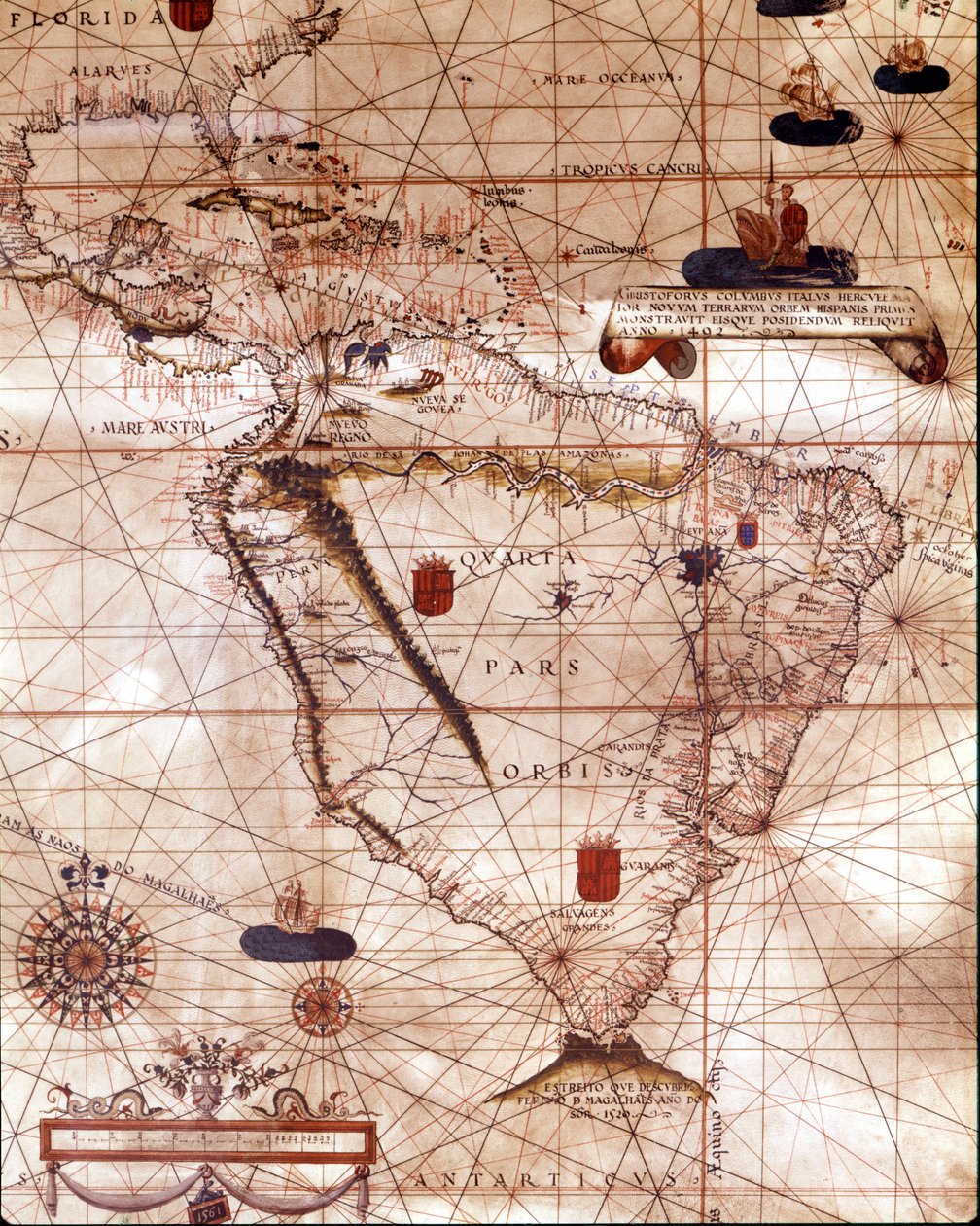 Portulan die Zuid-Amerika vertegenwoordigt, behorend tot Bartolomeo Velhio. 1561 door Unknown artist