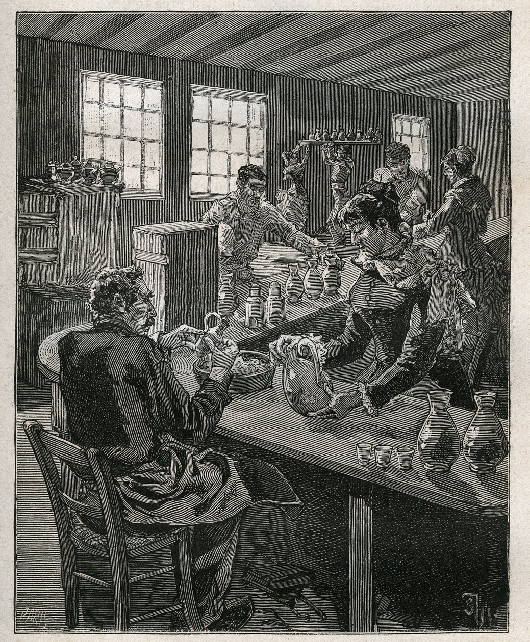 Aardewerk: vullen van aardewerk. Gravure uit 1885 in 