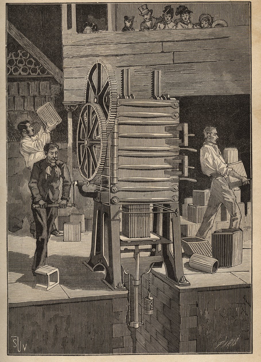 Aardewerk: mechanische vormgeving van holle delen. Gravure uit 1885 in 