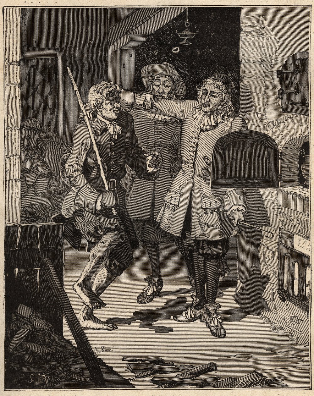 Aardewerk: pijpaarde (fijne faience). De Engelsman John Astbury (1688-1743) kwam naar het huis van de broers John Philip en David Elers om van hen het geheim van het nieuwe witte faience te stelen. Gravure uit 1885 in 
