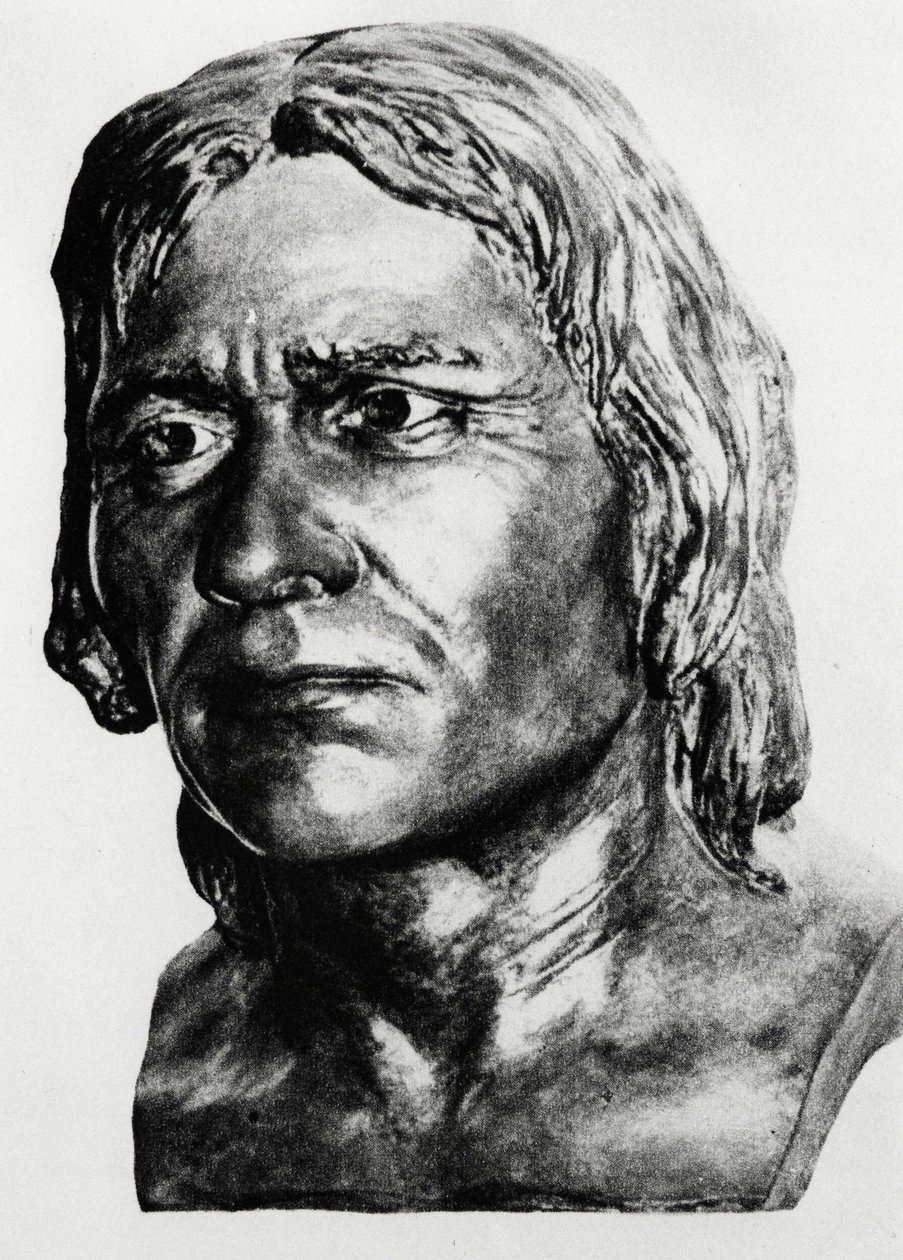 Prehistorie: reconstructie van de mens van Cro-Magnon (buste), naar Mac Grégor door Unknown artist