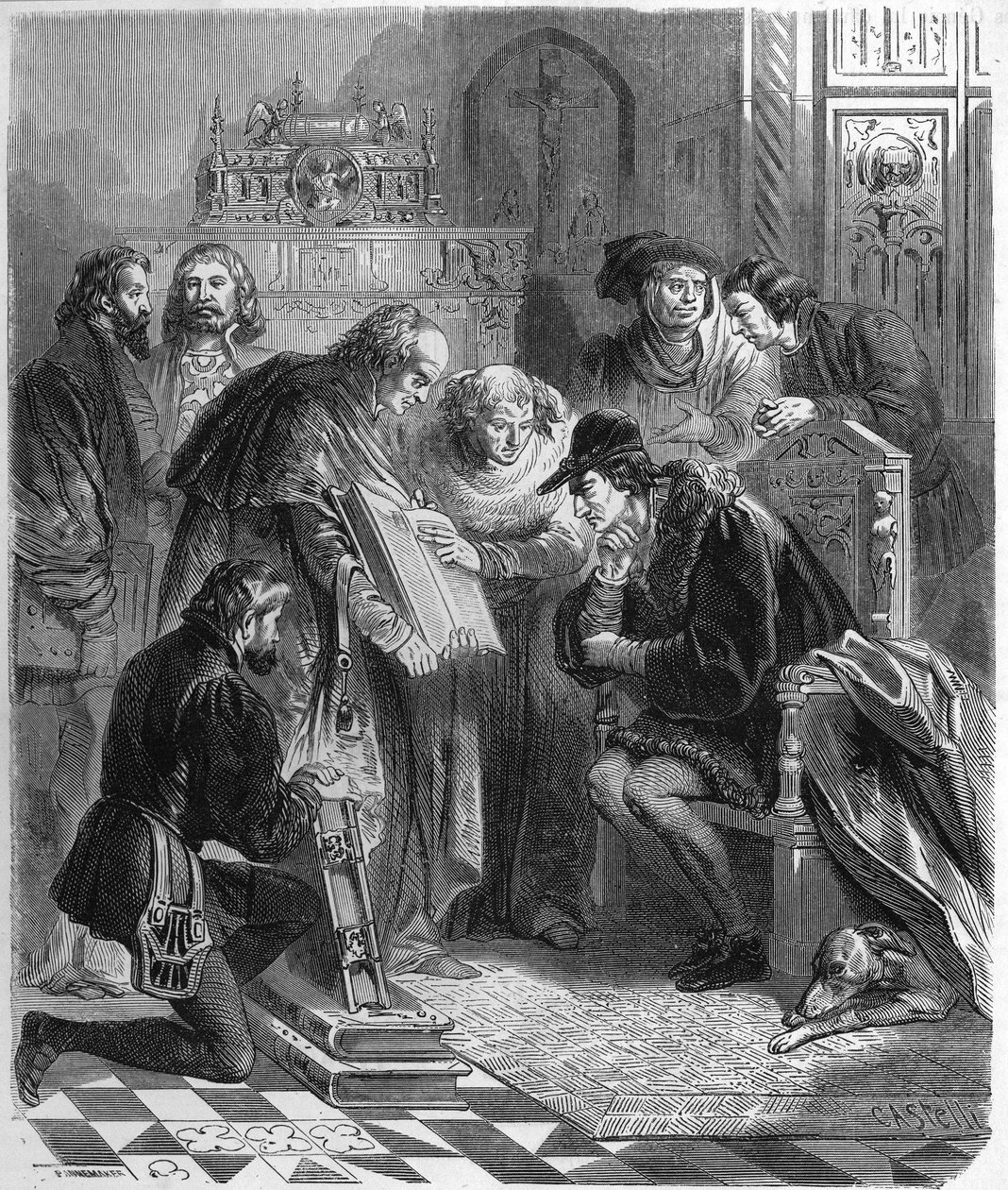 Presentatie van de gedrukte Bijbel aan Lodewijk XI (1423-1483), koning van Frankrijk door Unknown artist