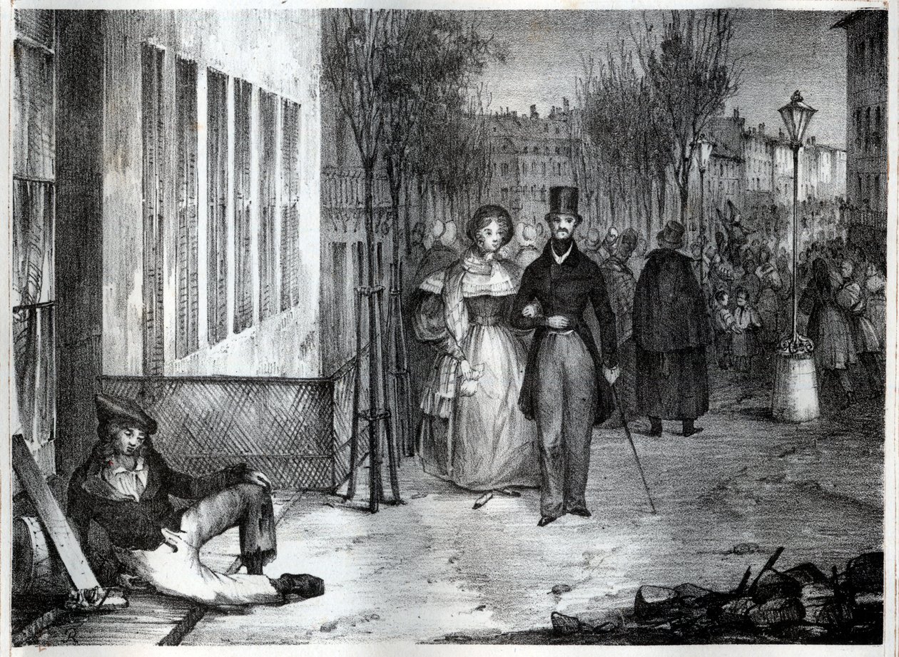 Promenade sur les boulevards in Parijs in de 19e eeuw - gravure door Unknown artist