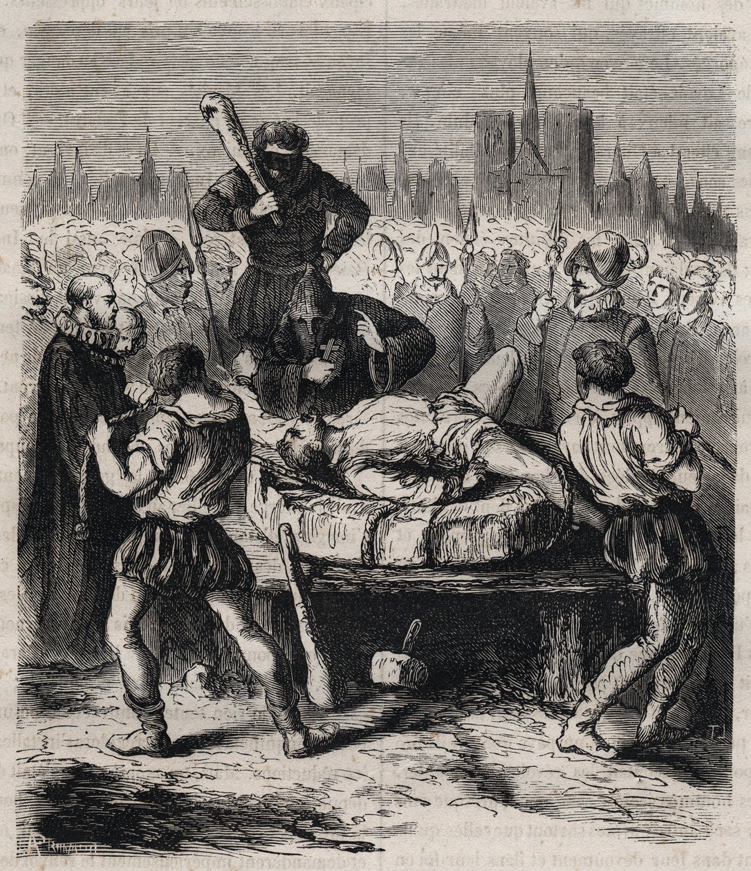 Straf van Francois Ravaillac (1578-1610), moordenaar van koning Hendrik IV (1553-1610) op Place de Greve in Parijs in 1610 - Gravure van 1879 in 