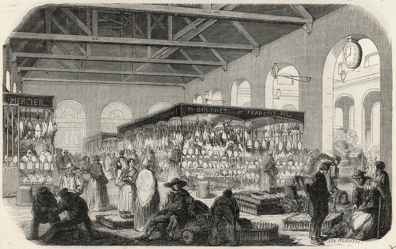 Quai des Augustins: Marche de la Vallee - Gravure in Tableau-de-Paris door Edmond Texier door Unknown artist