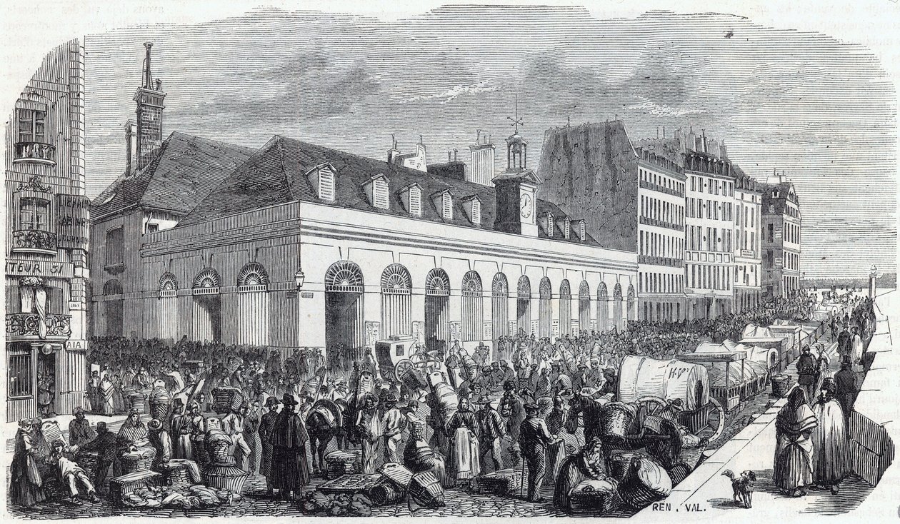 Quai des Augustins: Marche de la Vallee - Gravure in 