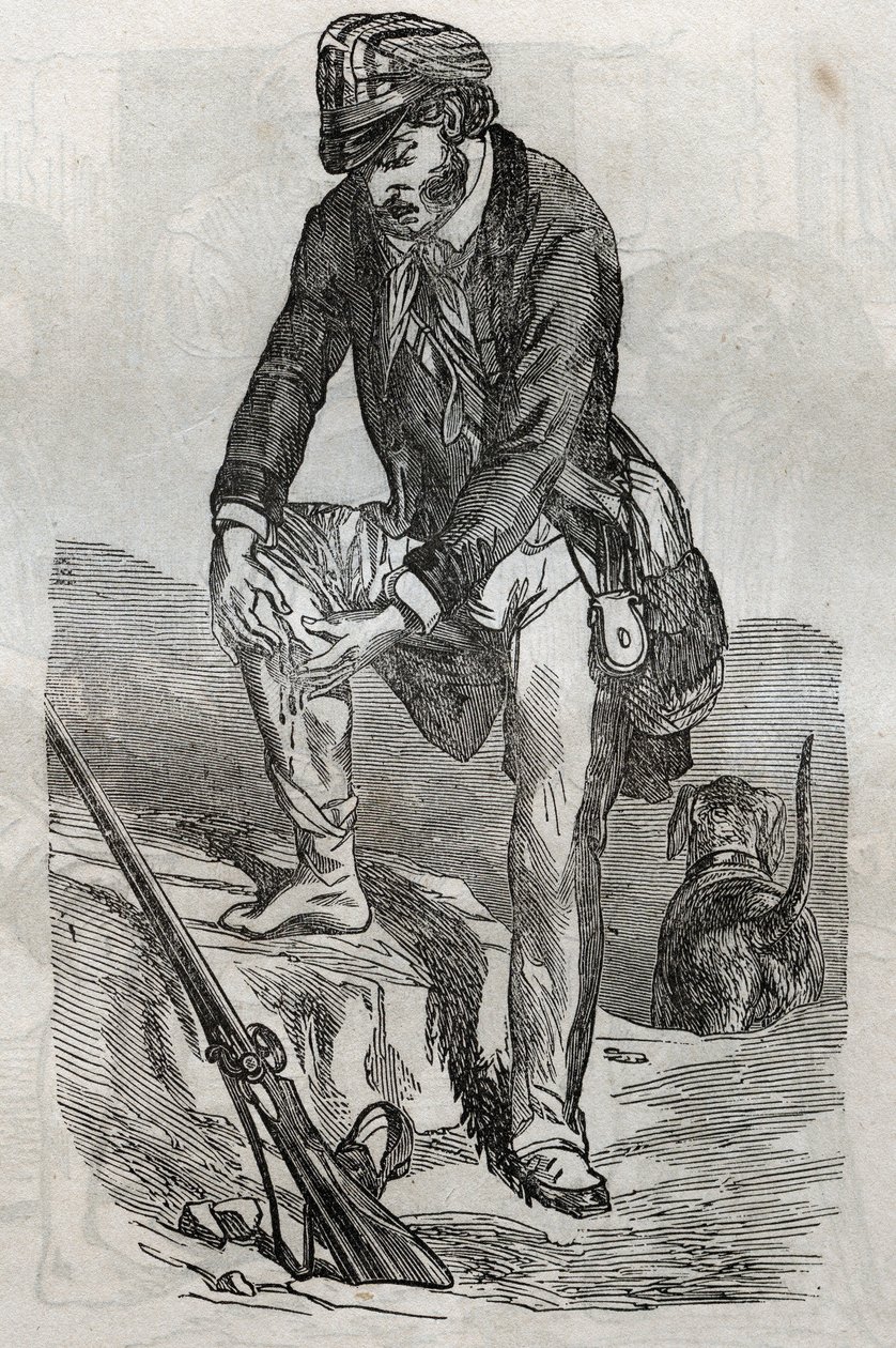 Hondsdolheid - behandeling van beten door een hondsdol dier - wonden drukken op zijn wond - gravure in 