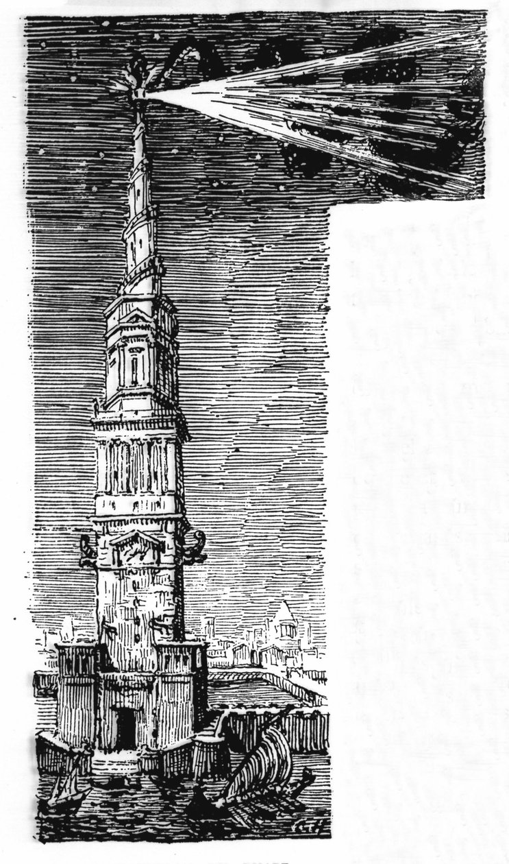 Reconstructie van de vuurtoren van Alexandrië na Ebers Egypte door Unknown artist