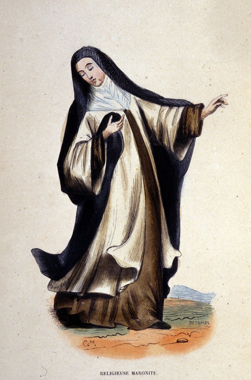 Religieuze Maroniet. Gravure uit een album over religieuze orden, Parijs door Unknown artist