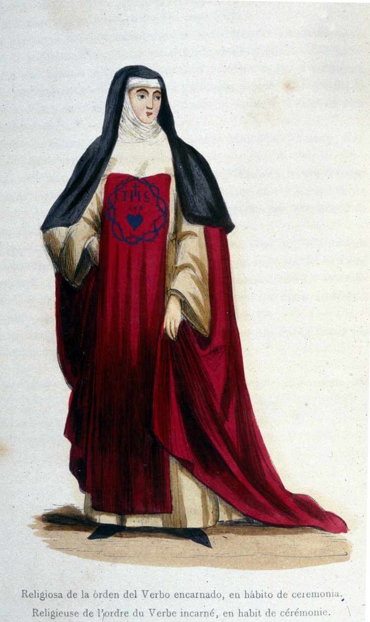 Religieuze van de orde van het geïncarneerde woord in ceremoniële kleding. Gravure uit een album over religieuze orden, Parijs door Unknown artist