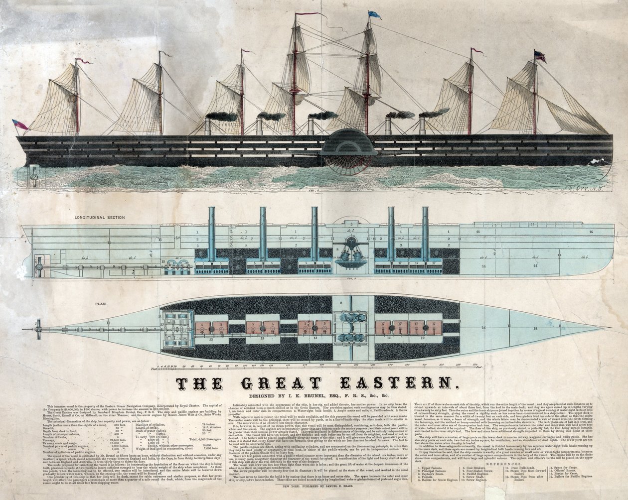 Afbeelding van het Britse schip Great Eastern, eerste gigantische lijnschip, ingewijd in 1858 ontworpen door Isambard Kingdom Brunel door Unknown artist