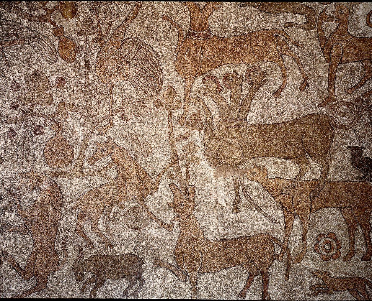 Voorstelling van de denkbeeldige Indiase fauna die de heldendaden van Alexander de Grote (356-323 v.Chr.), koning van Macedonië tijdens de verovering van India symboliseert. Vloer van Pantaleone door Unknown artist