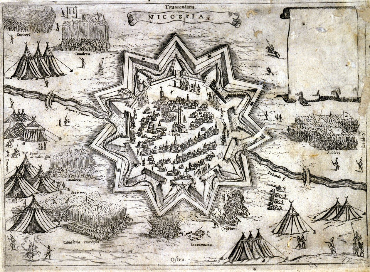 Voorstelling van het beleg van Nicosia op het eiland Cyprus in 1191 tijdens de 3e Kruistocht door Richard Leeuwenhart. 16e eeuw. door Unknown artist