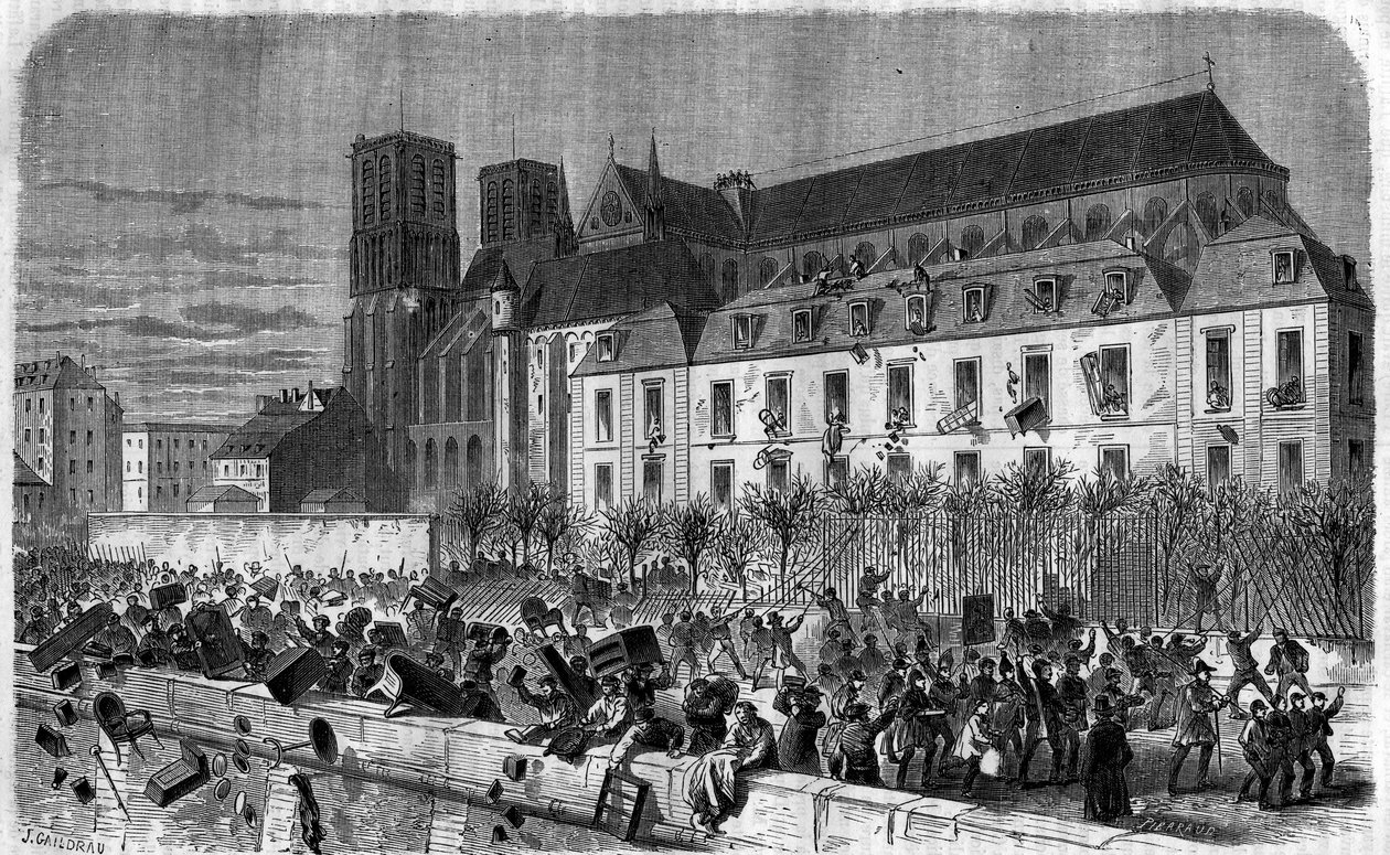 Revolutie van 1830: Plundering van het Archevêché in Parijs op 15 februari door Unknown artist