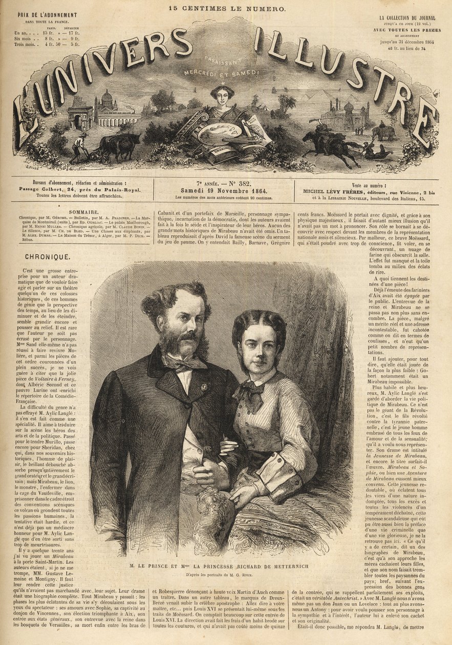 Richard Klemens von Metternich (1829-1895) en Pauline Metternich (Pauline Clementine Marie Walburge, Gravin Sandor von Szlavnicza - Prinses van Metternich-Winneburg zu Beilstein) (1836-1921) - Het Illustere Universum van 1864 door Unknown artist