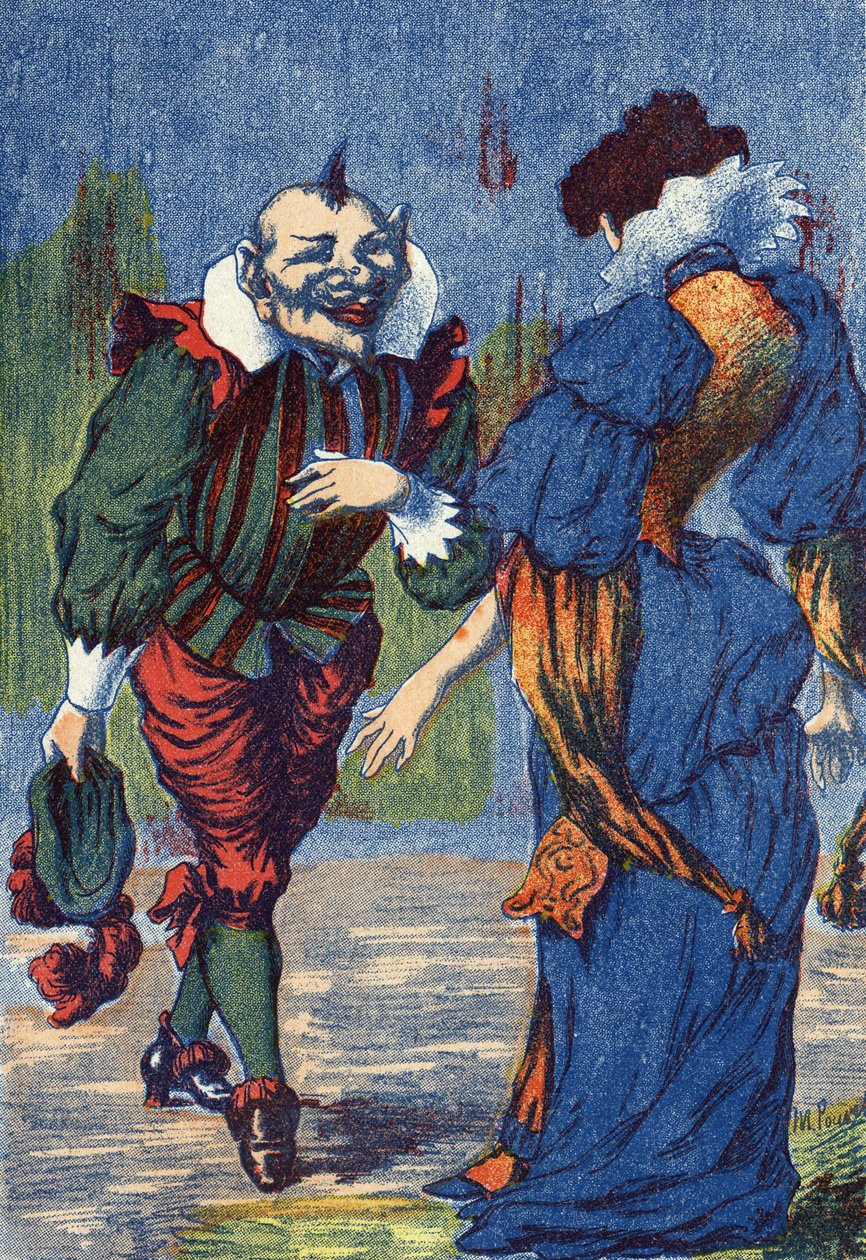 Riquet presenteert zich opnieuw aan de prinses. Illustratie voor "Riquet met de kuif", sprookje door Charles Perrault (1628-1703), Franse schrijver. Anonieme illustratie. Beeld Marcel Vagne, Jarville Nancy, ongedateerd (eind 19e eeuw). door Unknown artist