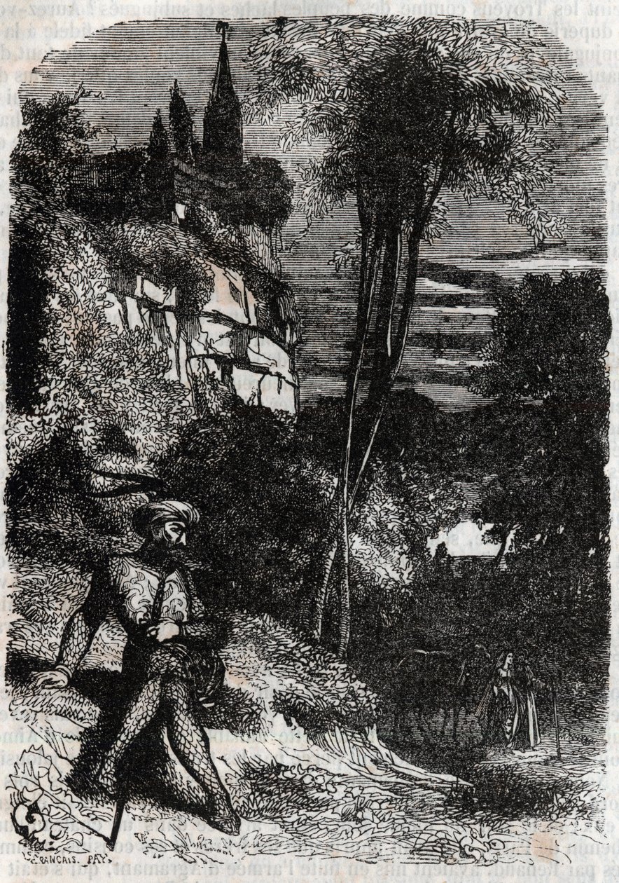Rodomont, Isabella en de Oude Kluizenaar - gravure uit 1851 van 
