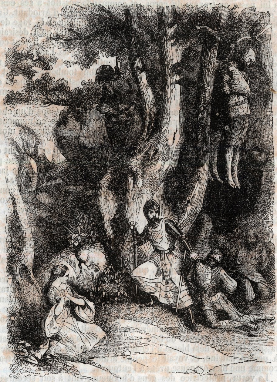 Roland en de Zeven Bandieten van de Grot - gravure van 1851 uit 