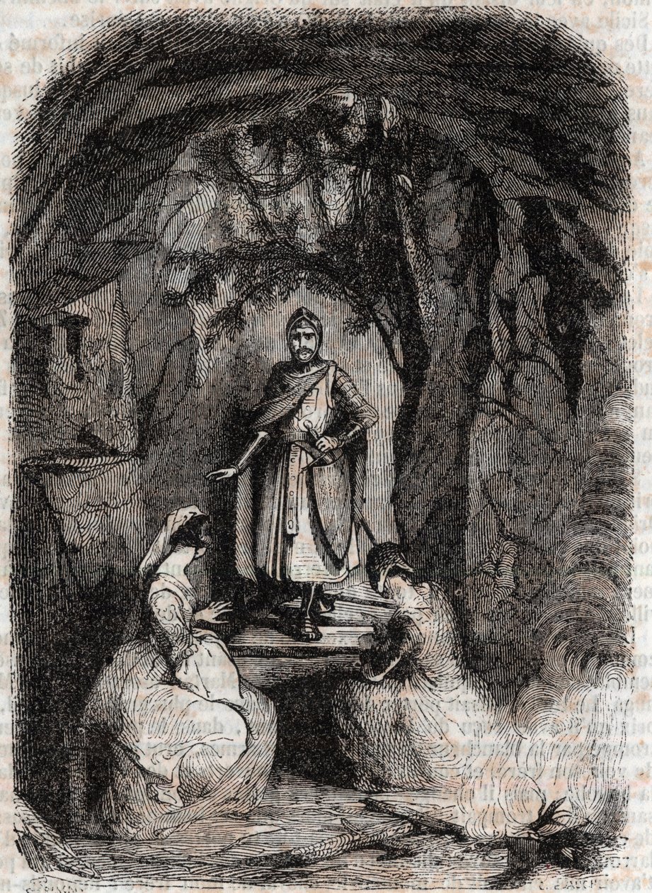 Roland ziet Isabelle in een grot - gravure uit 1851 van 