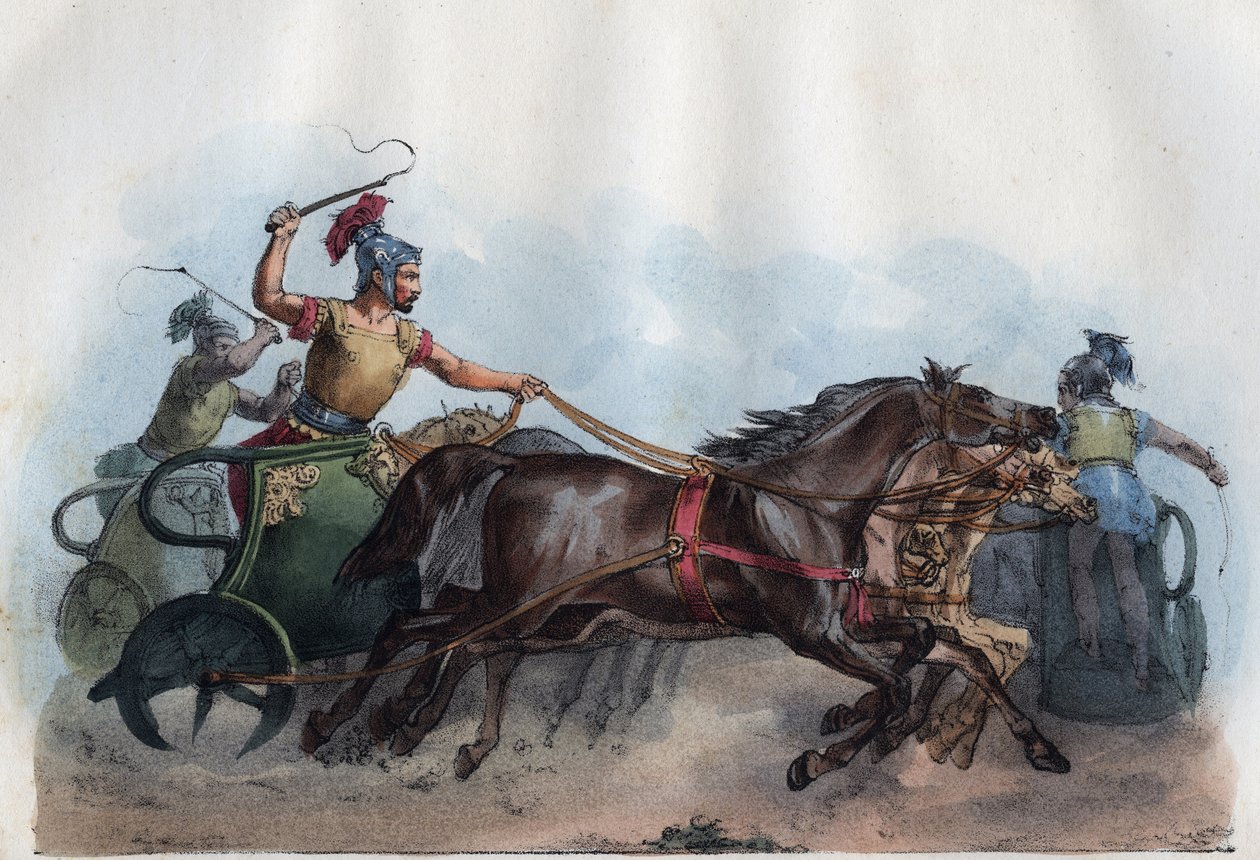 Romeinse wagenrace of Biga-race (Bige) - gravure uit 