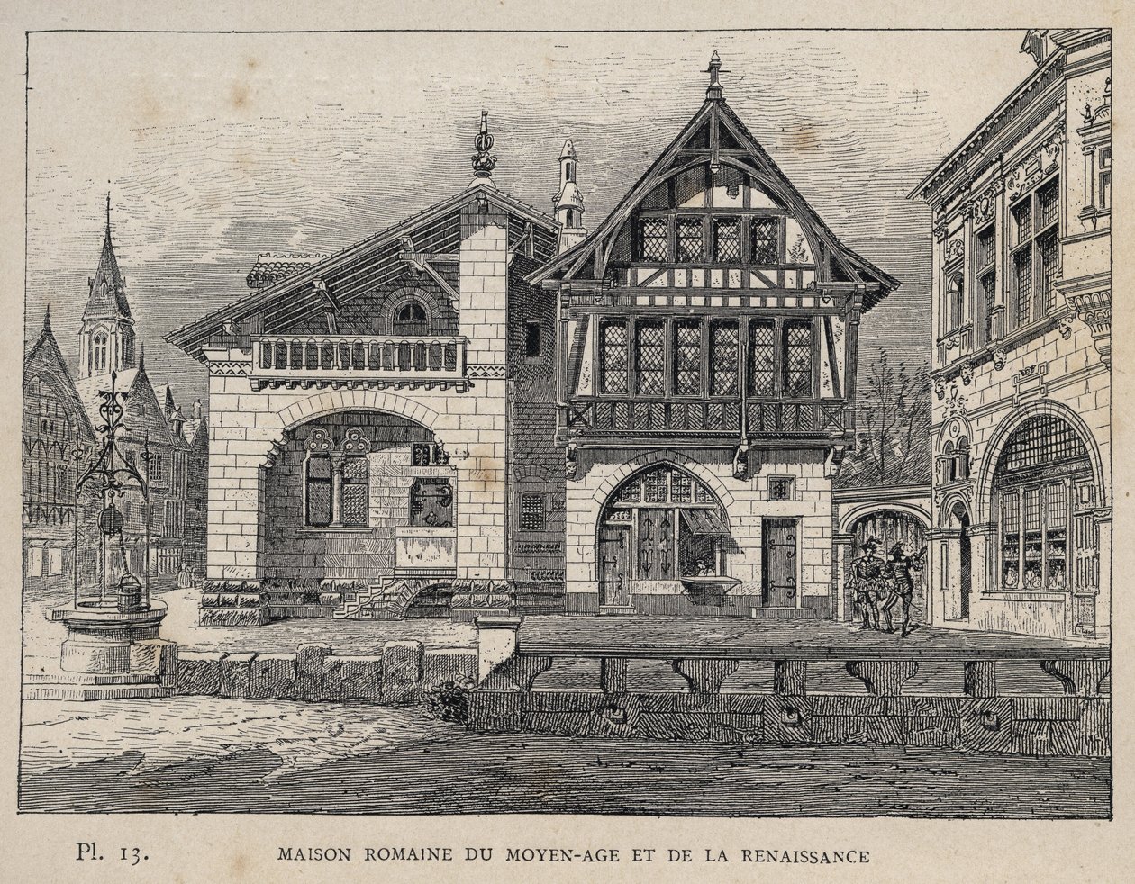 Romeins huis van de Middeleeuwen en Renaissance - gravure van 1889 in 