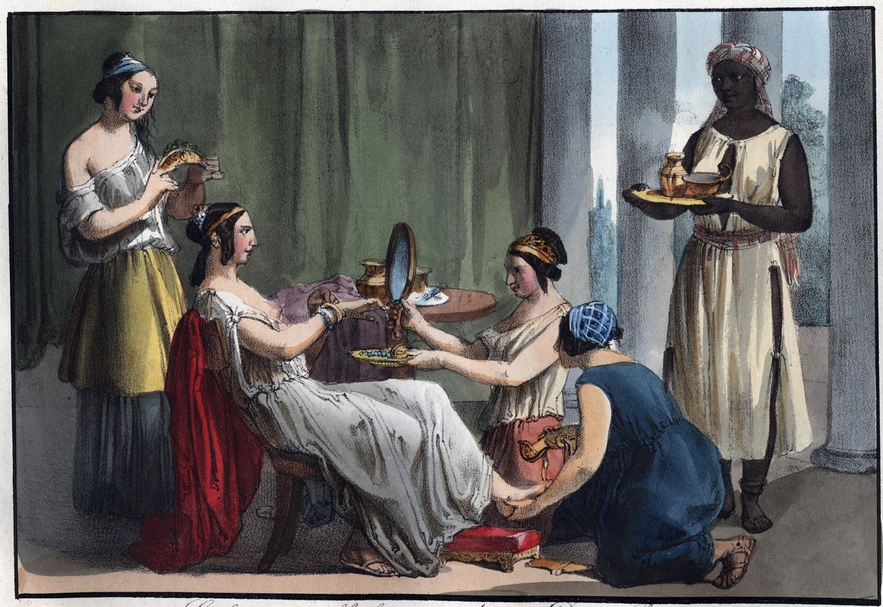 Romeinse dame bij haar toilet - gravure uit 