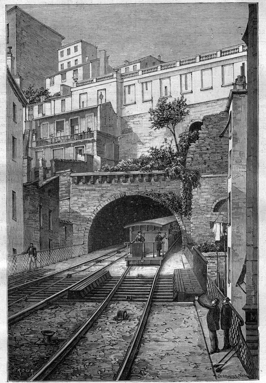 Route van de spoorlijn van Lyon naar Fourvière - gravure in 