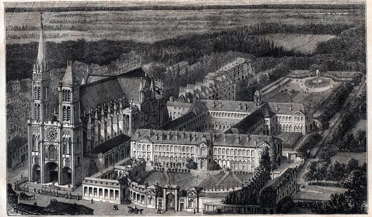 Koninklijk Huis van Saint-Louis (Huis van Onderwijs van het Legioen van Eer) in Saint Denis nabij de Kathedraal - Gravure rond 1867 door Unknown artist