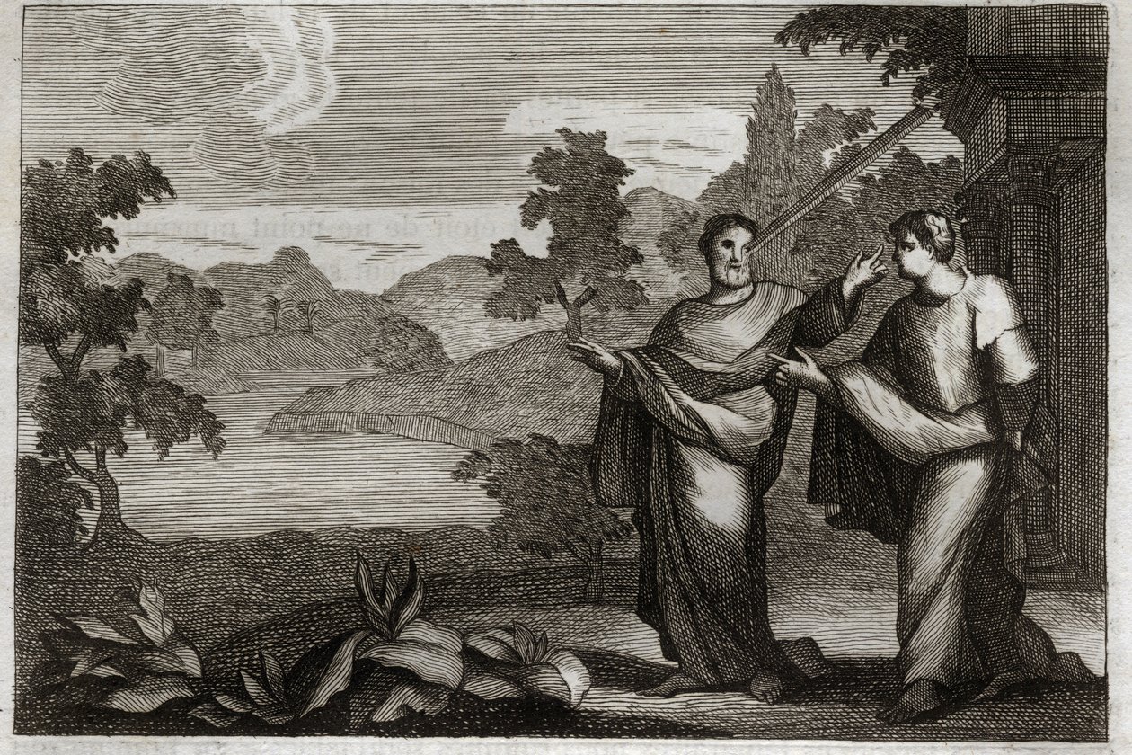 Royaumont Bijbel, Nieuwe Testament: Oordeel niet over anderen. Wanneer je een balk in je oog hebt, moet je je niet druk maken om een splinter uit het oog van je broer te halen (Parabel van de splinter en de balk). Illustratie uit 1811. door Unknown artist
