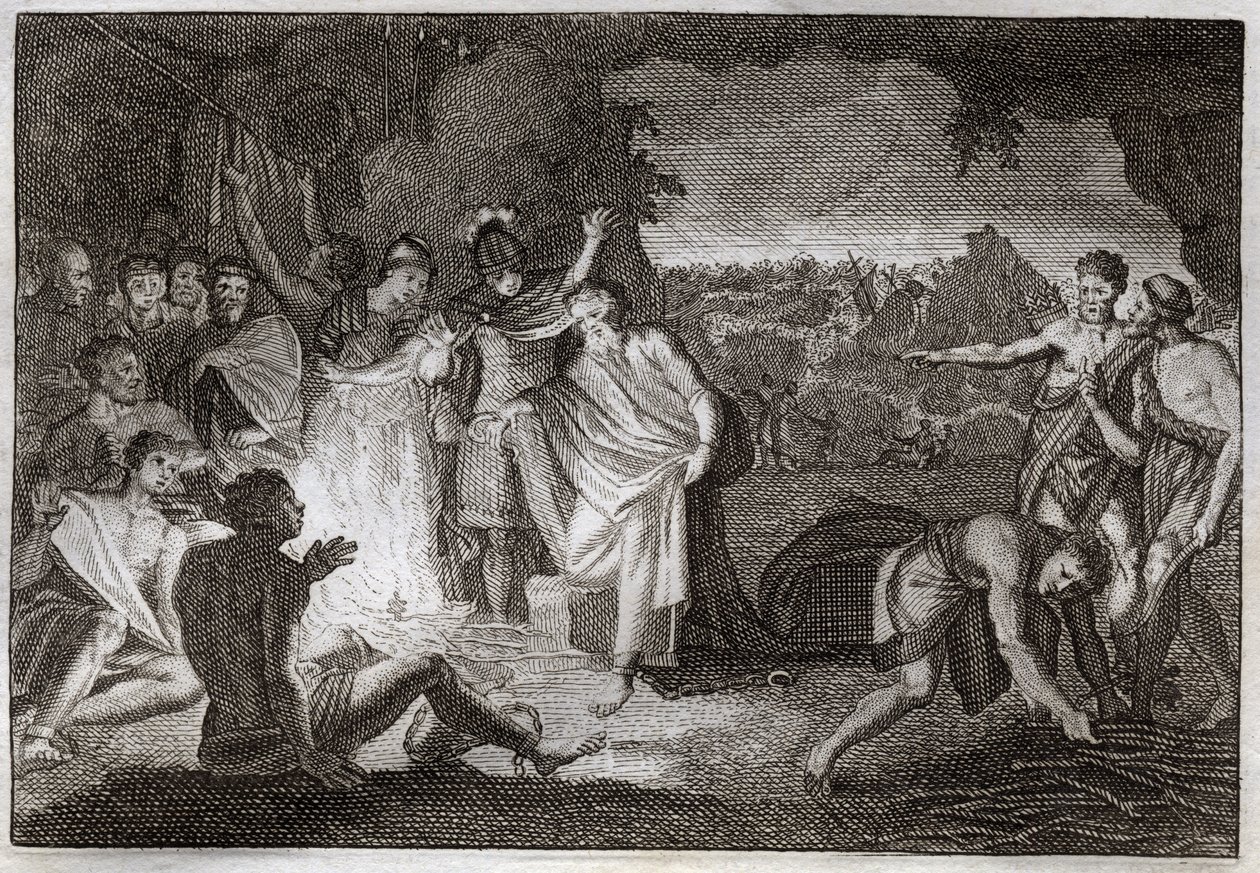 Royaumont Bijbel, Nieuwe Testament: Schipbreuk van Sint Paulus. Hij wordt gebeten door een adder zonder enige schade. Illustratie uit 1811. door Unknown artist