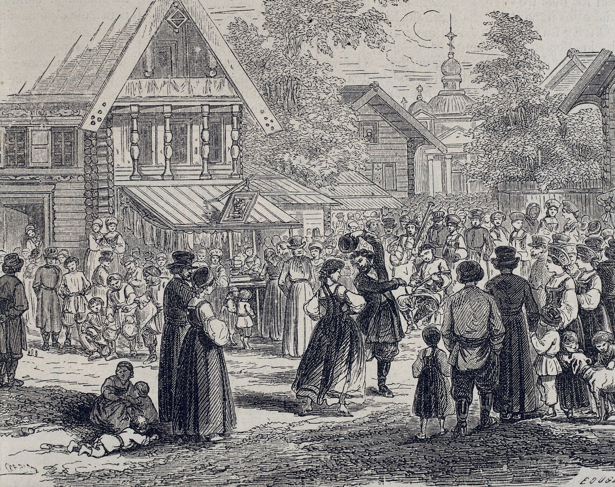 Rusland (19e eeuw). Feest in een dorp. 1879 door Unknown artist