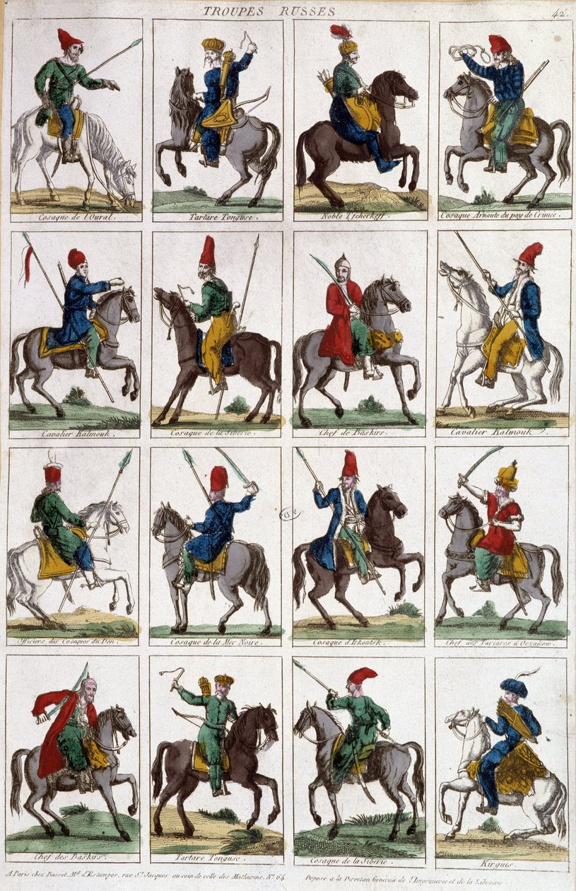 Russische ruiters - gravure door Unknown artist