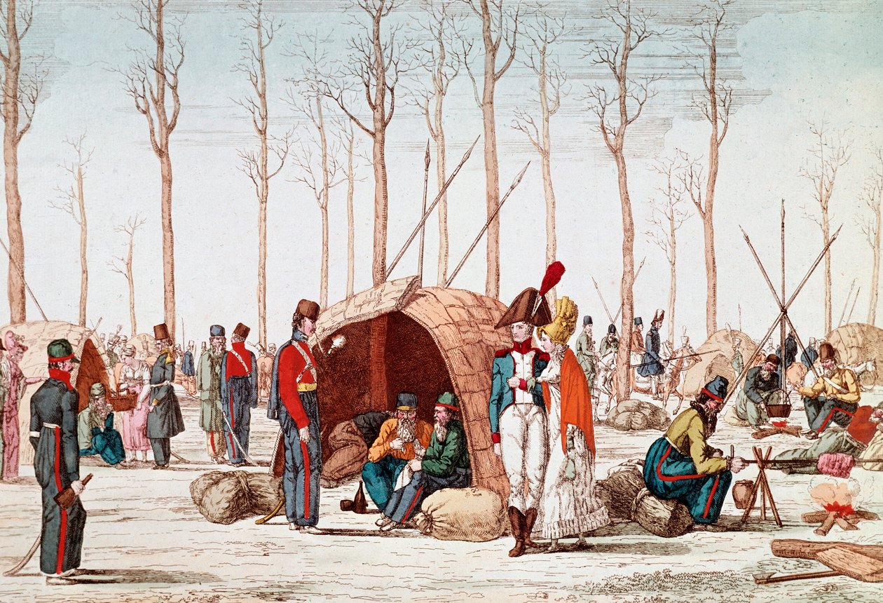 Russische soldaten bivakkeren op de Champs-Elysees, Parijs, Frankrijk, 31 maart 1814 door Unknown artist