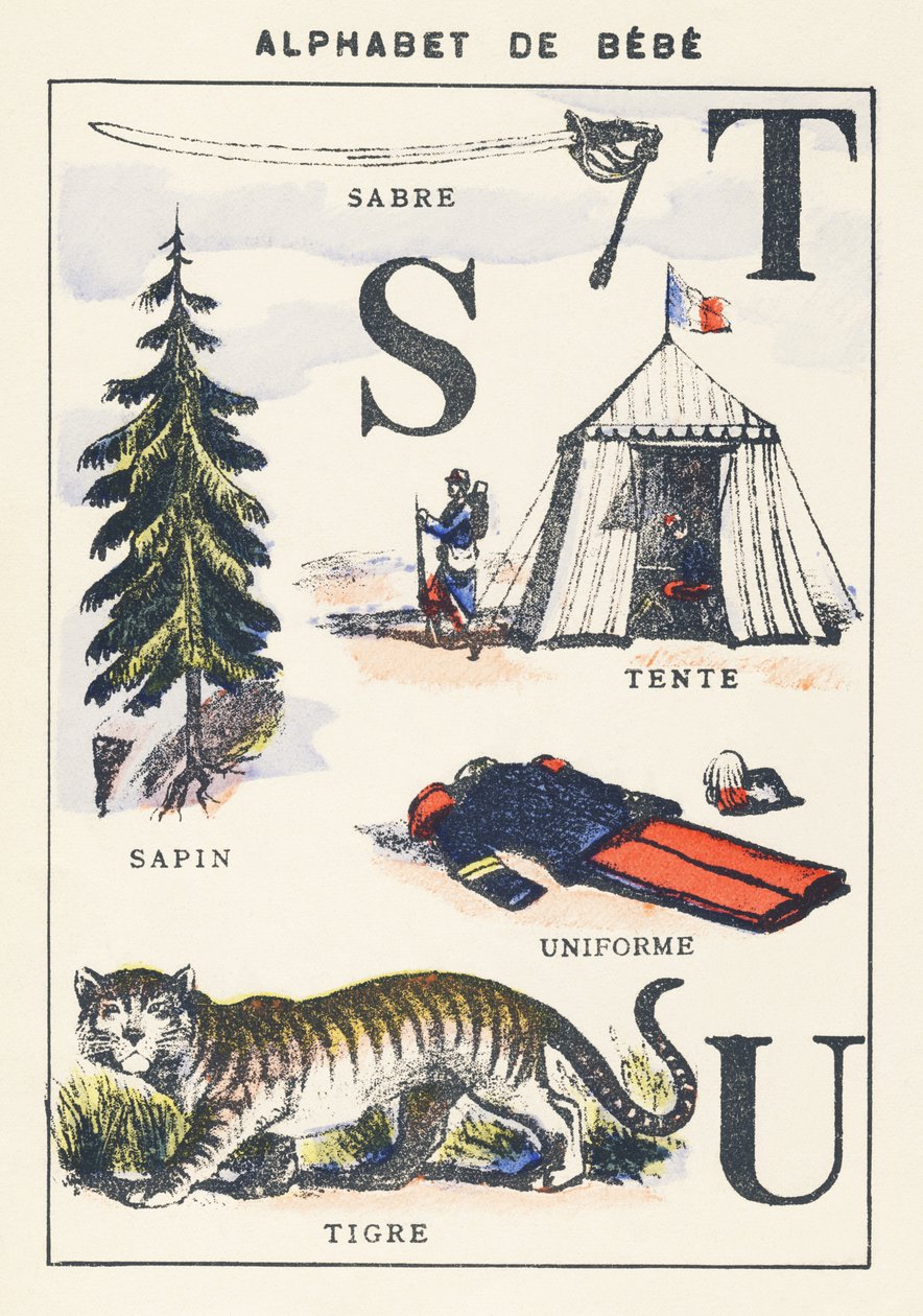 S T U: sabel, spar, tent, tijger, uniform door Unknown artist