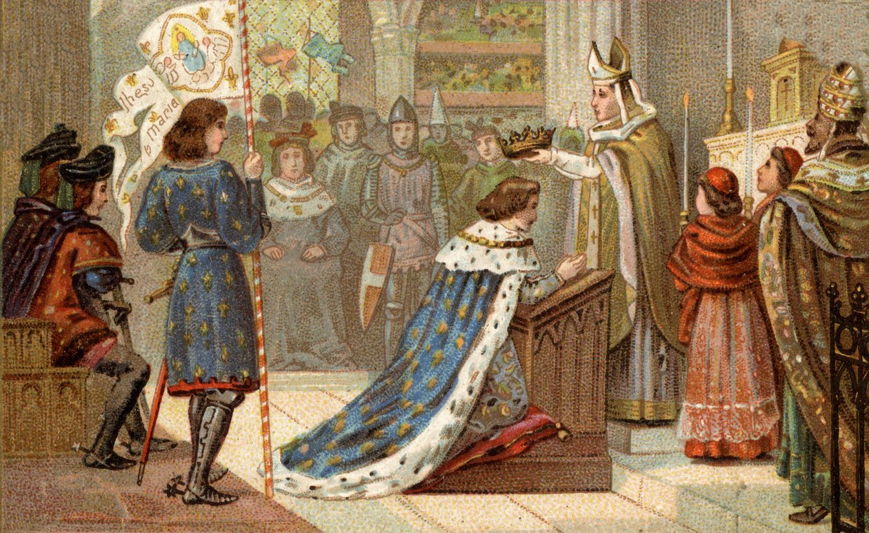 Kroning van Karel VII (1403-1461) in de Kathedraal van Reims (17 juli). door Unknown artist