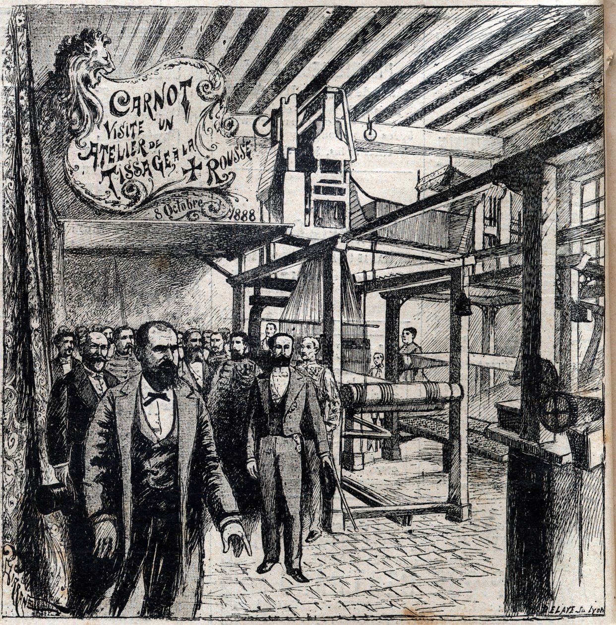 Sadi Carnot (1837-1894) bezoekt een werkplaats in Canut, 8 oktober door Unknown artist