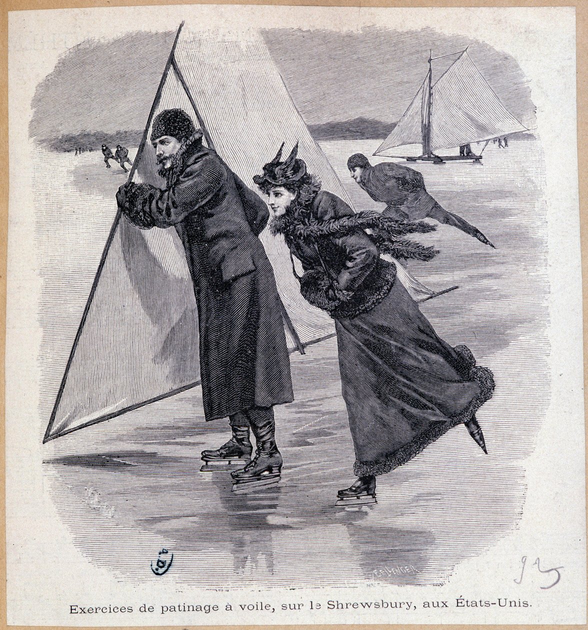 Zeiloefening op de Shrewsbury, VS, circa 1890 - gravure, eind 19e eeuw door Unknown artist