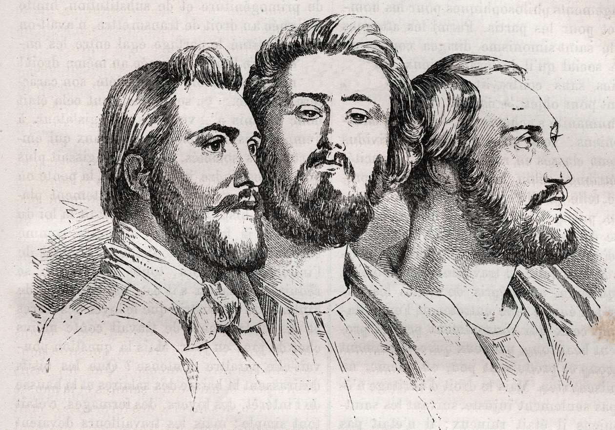 Saint-Simonianisme - Saint-Simonianen - Charles Duveyrier (1803-1866) - Emile Barrault (1799-1869) - Michel Chevalier (1806-1879) - Gravure van 1882 in 