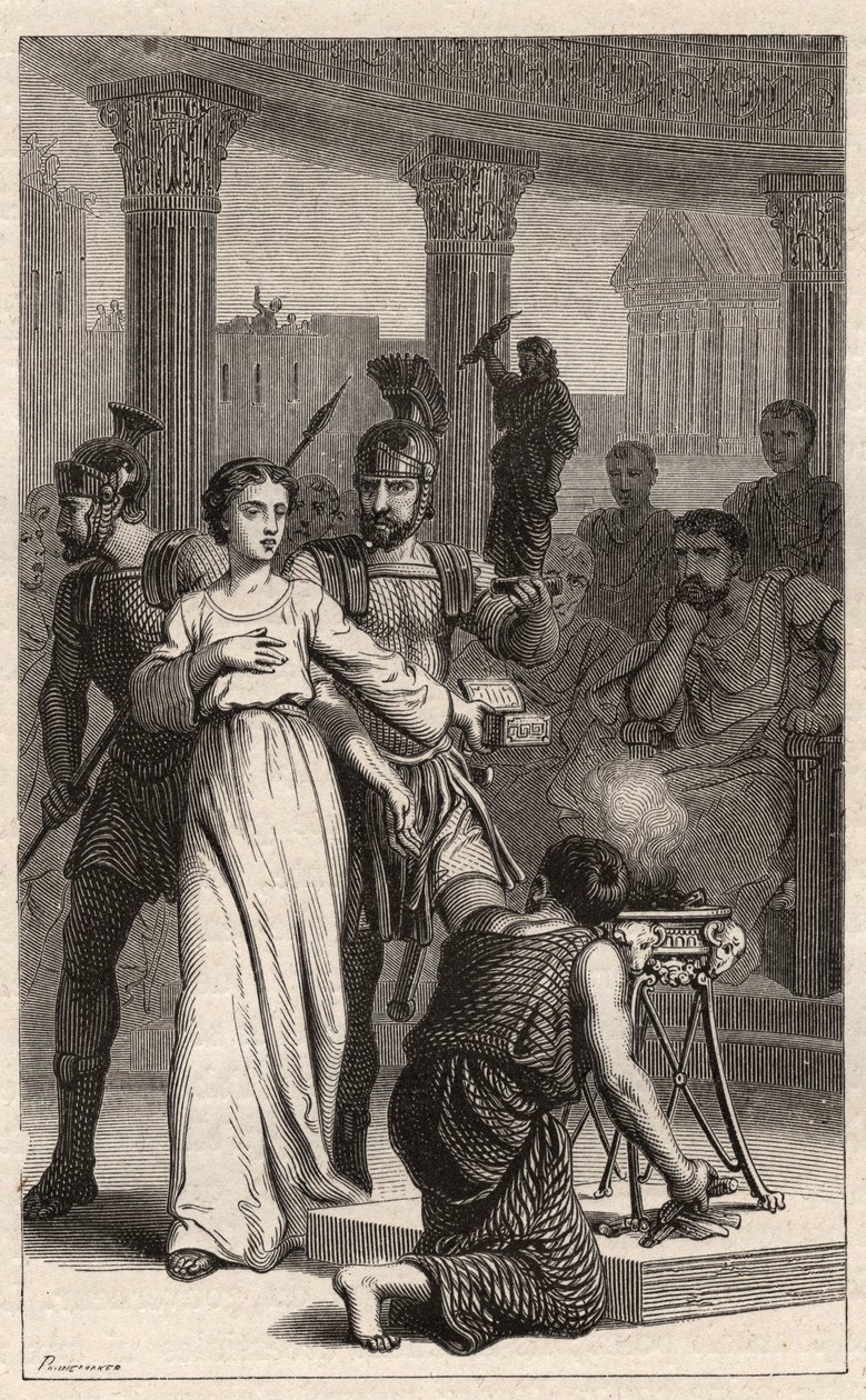 Sint Blandina - Sint Blandine (martelaar 177) weigert te offeren aan afgoden - gravure in 