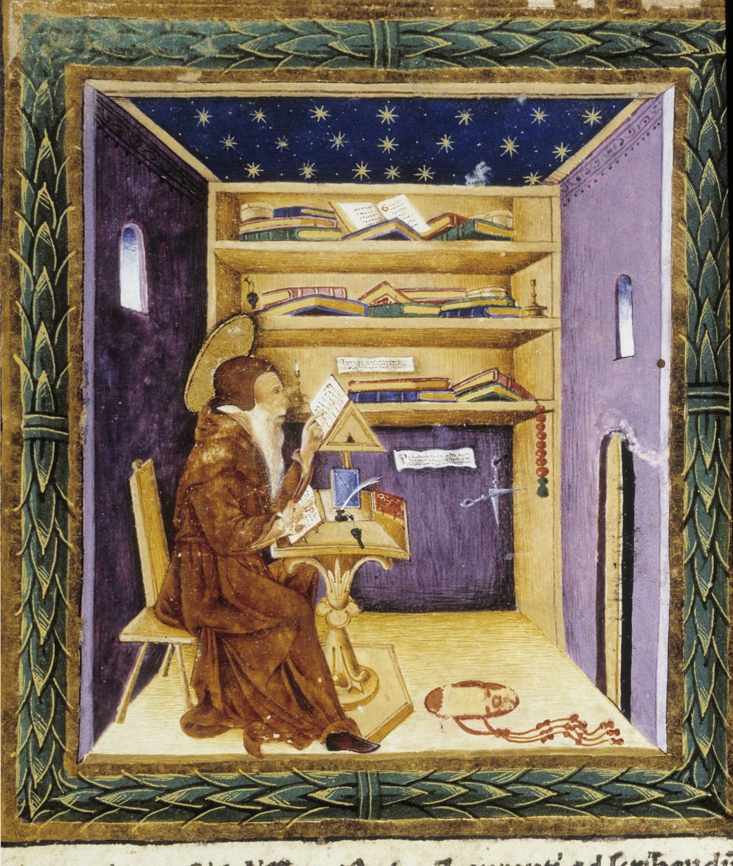 Sint Hiëronymus aan zijn schrijven - miniatuur door Unknown artist