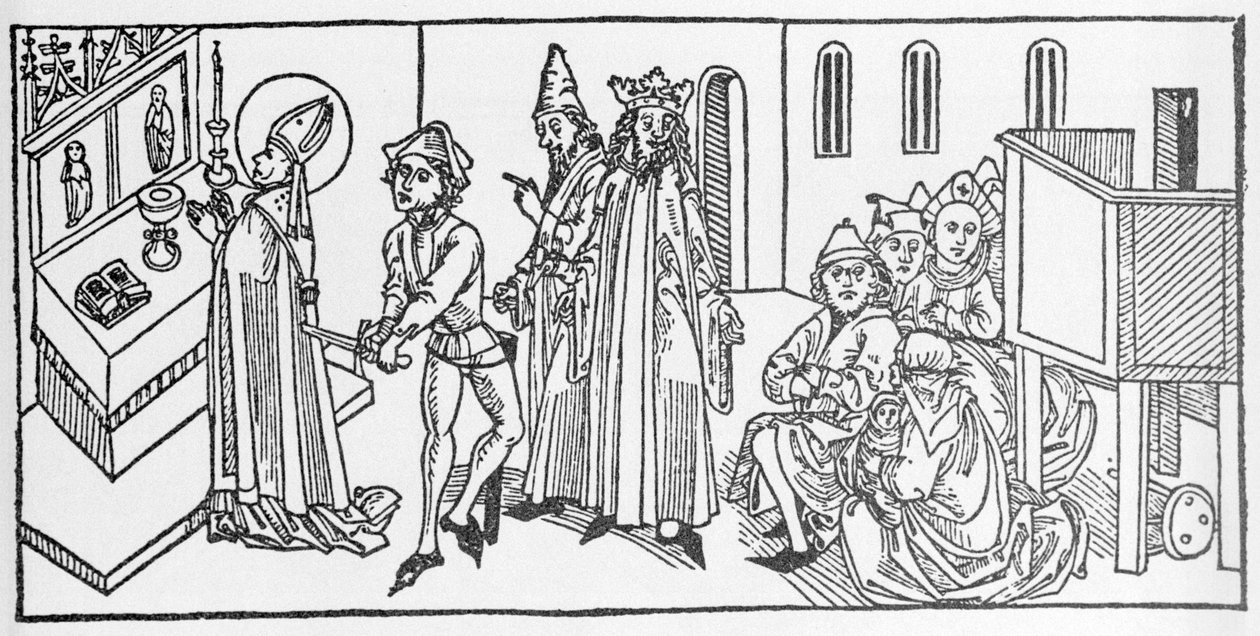 Sint Mattheüs. Gravure uit “Leben der Heiligen - sommerteil” (Het boek van de heilige) door Jacobus (James) van Voragine (1228-1298). Lübeck 1488 door Unknown artist