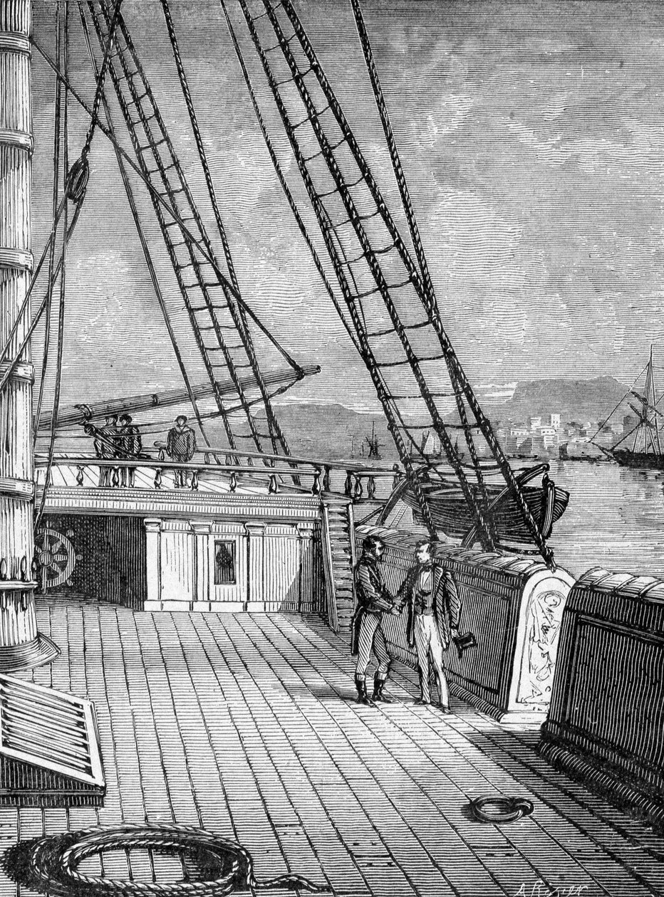 Samuel Morse (1791-1872), uitvinder van de elektrische telegraaf (1844) en het Morse-alfabet aan boord van de lijnboot 